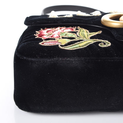 Gucci Velvet Matelasse Loved Embroidered Medium GG Marmont Shoulder Bag Black 8 of 9