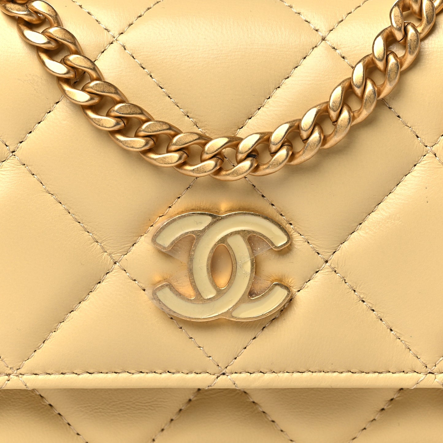 Lambskin Enamel Quilted Pending Clutch With Chain Yellow