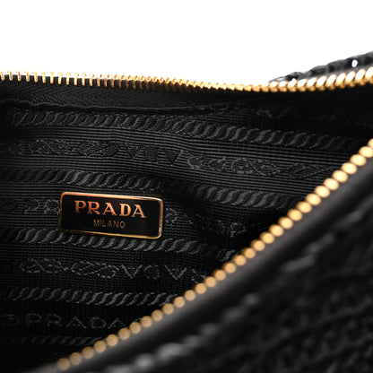 Prada Yarn Raffia Effect Crochet Re-Edition 2005 Shoulder Bag Black 6 of 9