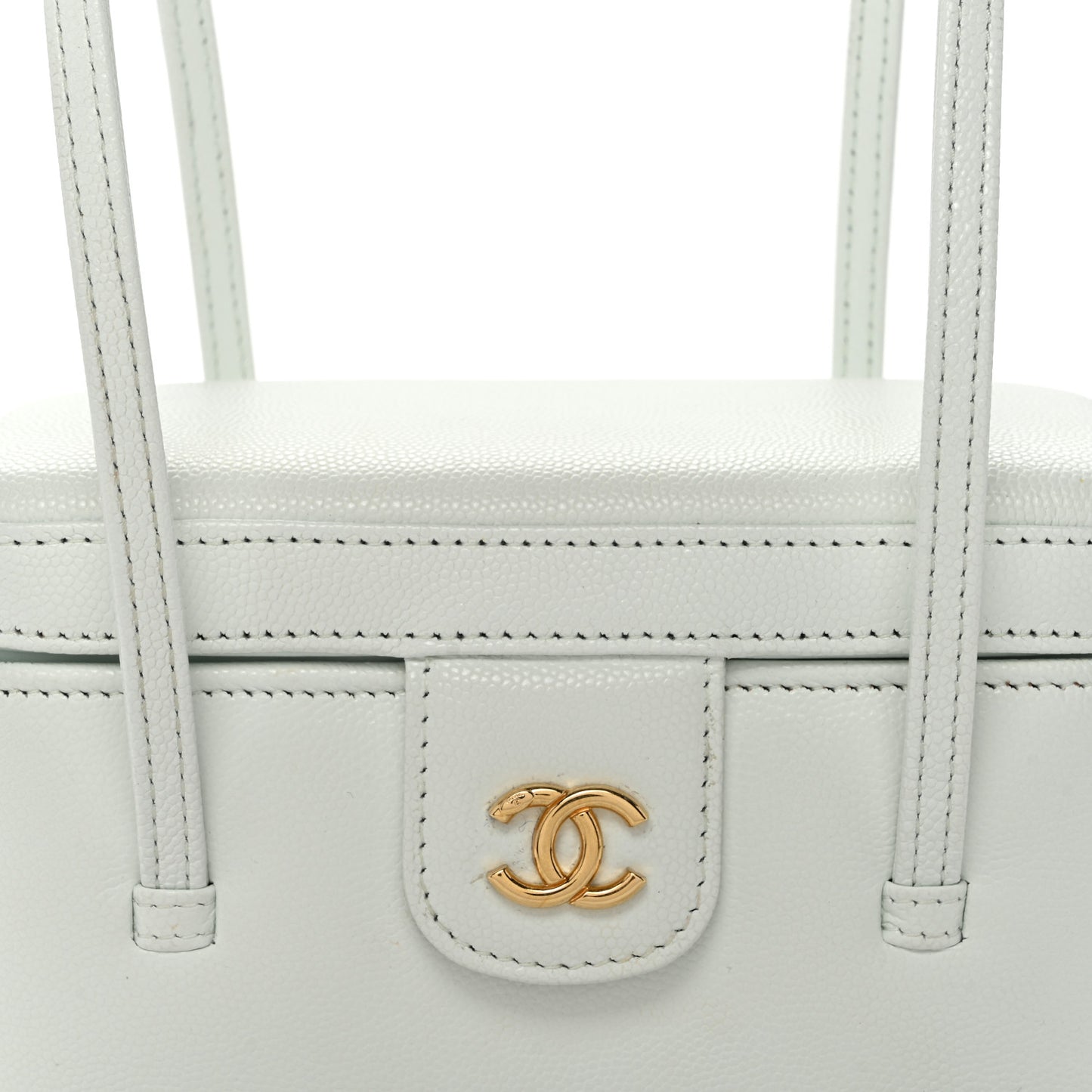 Shiny Caviar Preppy Coco Long Vanity With Strap Light Blue