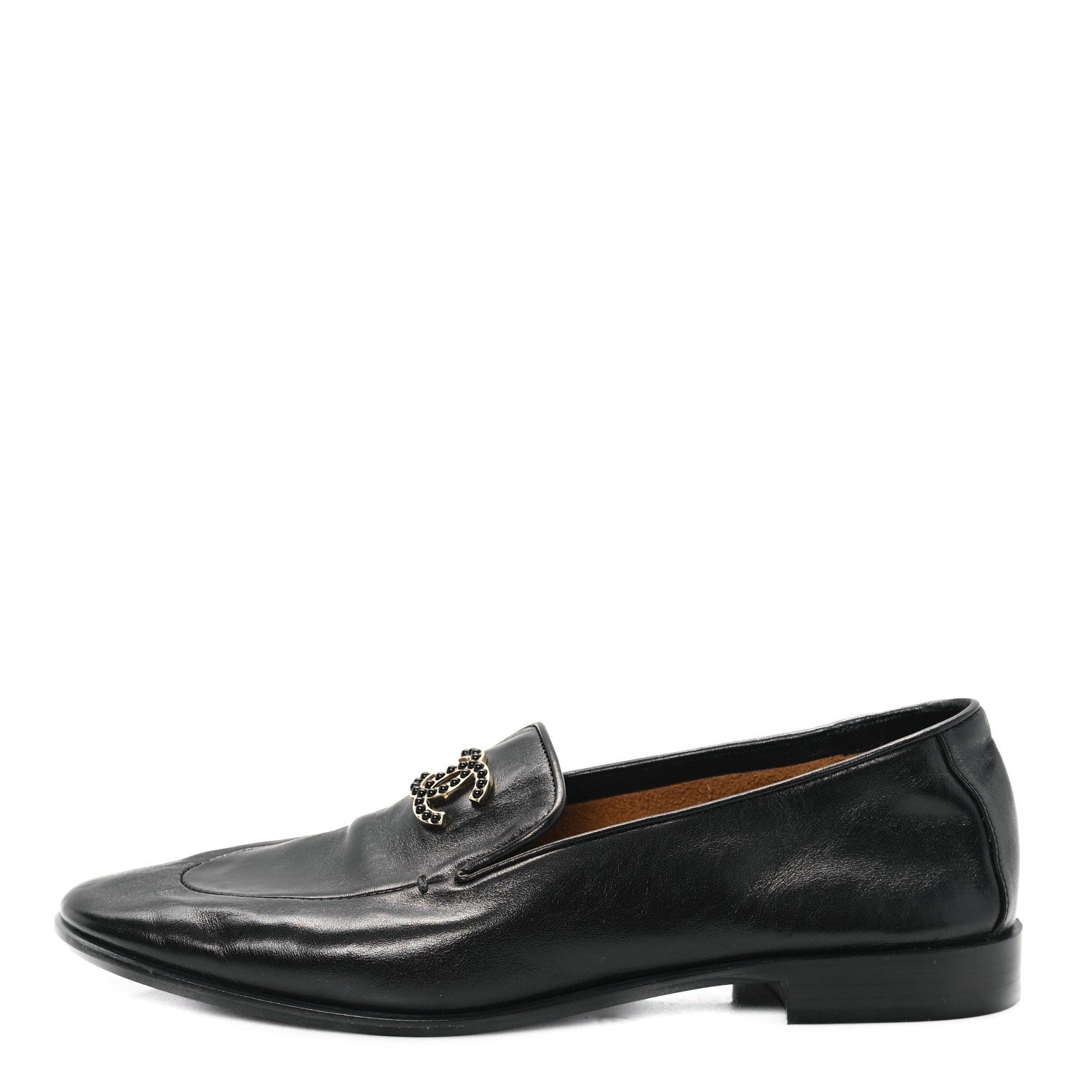 Chanel Shiny Calfskin CC Mocassin Loafers 38 Black 1 of 9