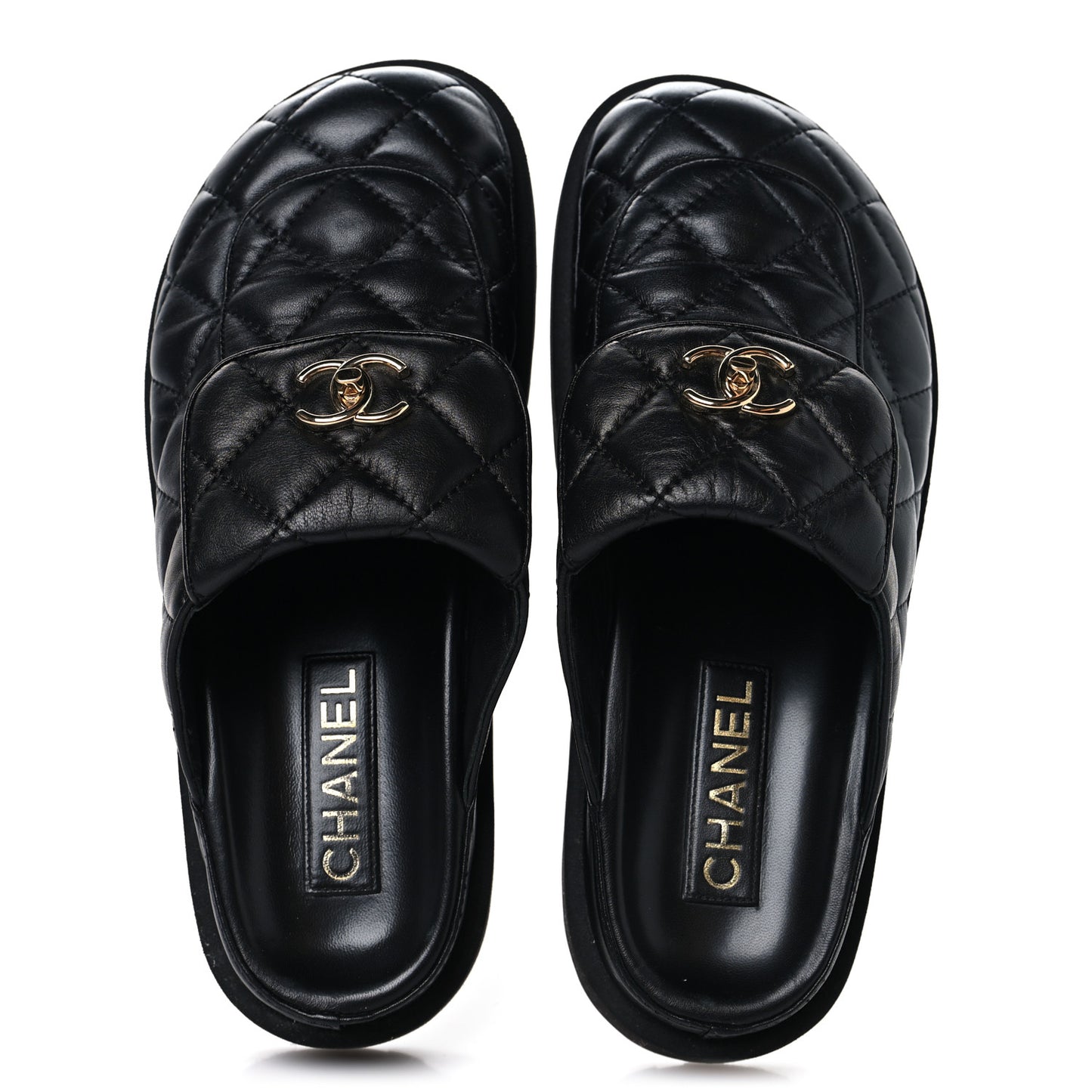 Lambskin Quilted CC Turnlock Mules 39 Black