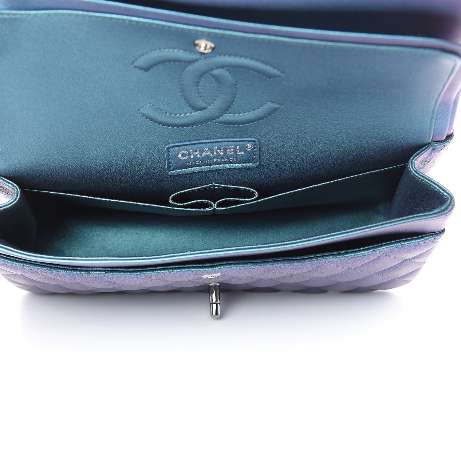 Chanel Metallic Lambskin Quilted Medium Double Flap Turquoise 5 of 13