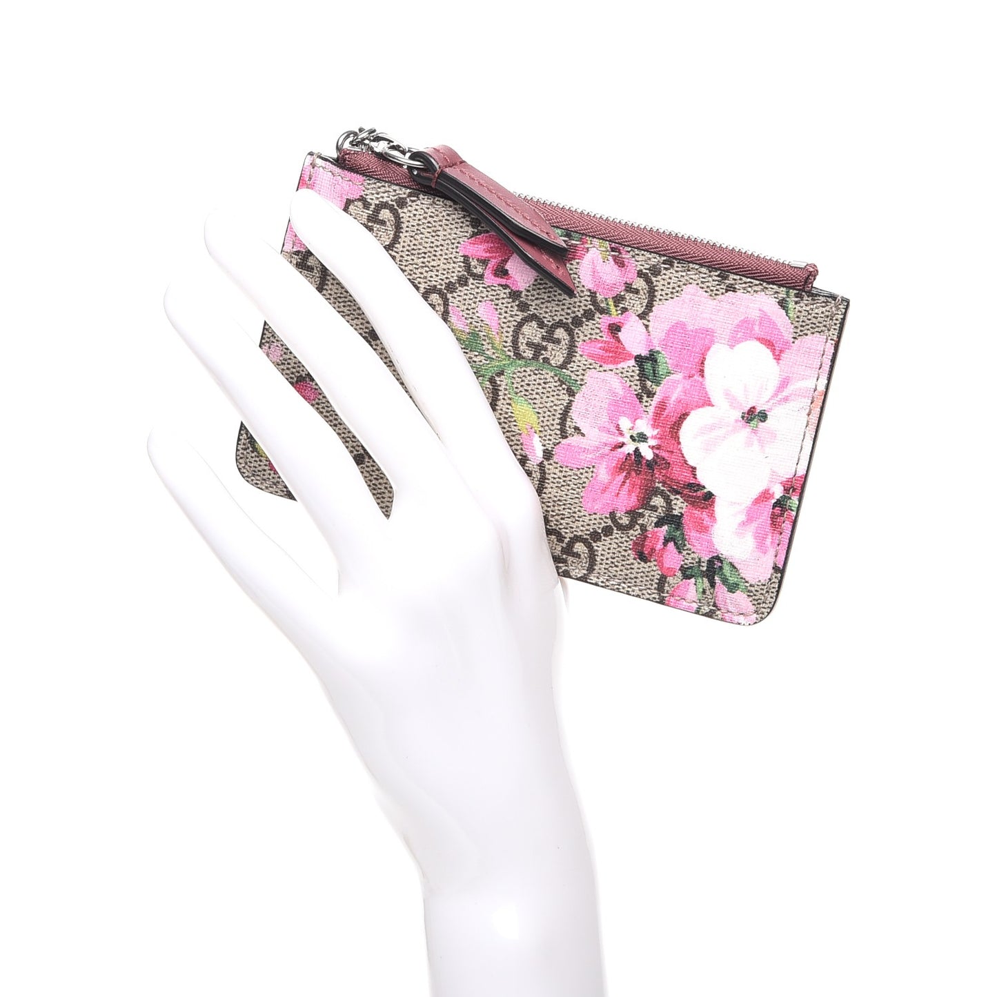 GG Supreme Monogram Blooms Key Ring Coin Case Beige Multicolor Dry Rose