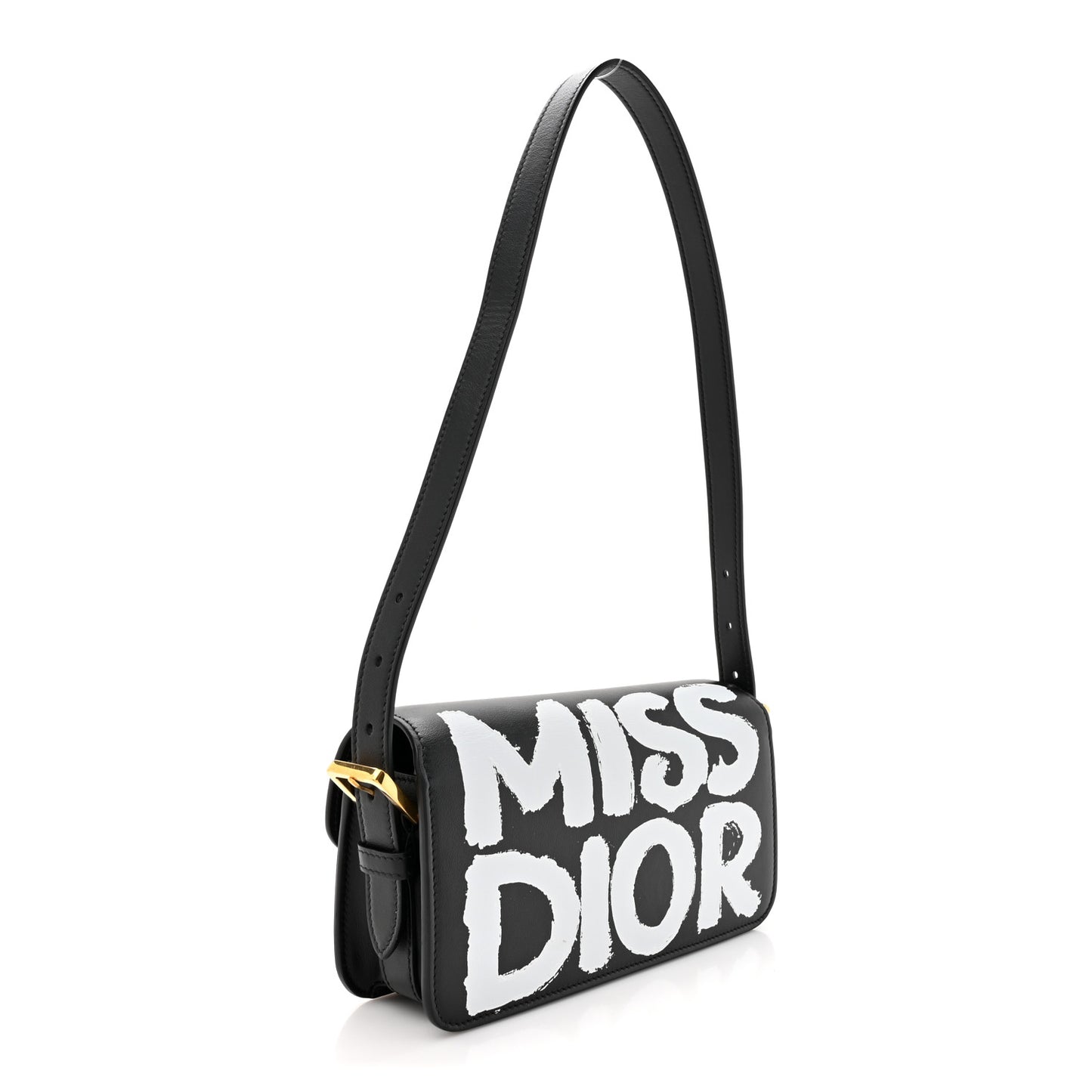 Calfskin Graffiti Printed Miss Dior Flap Black White