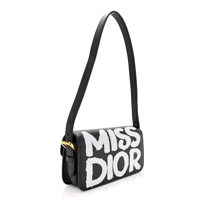 Christian Dior Calfskin Graffiti Printed Miss Dior Flap Black White 3 of 11