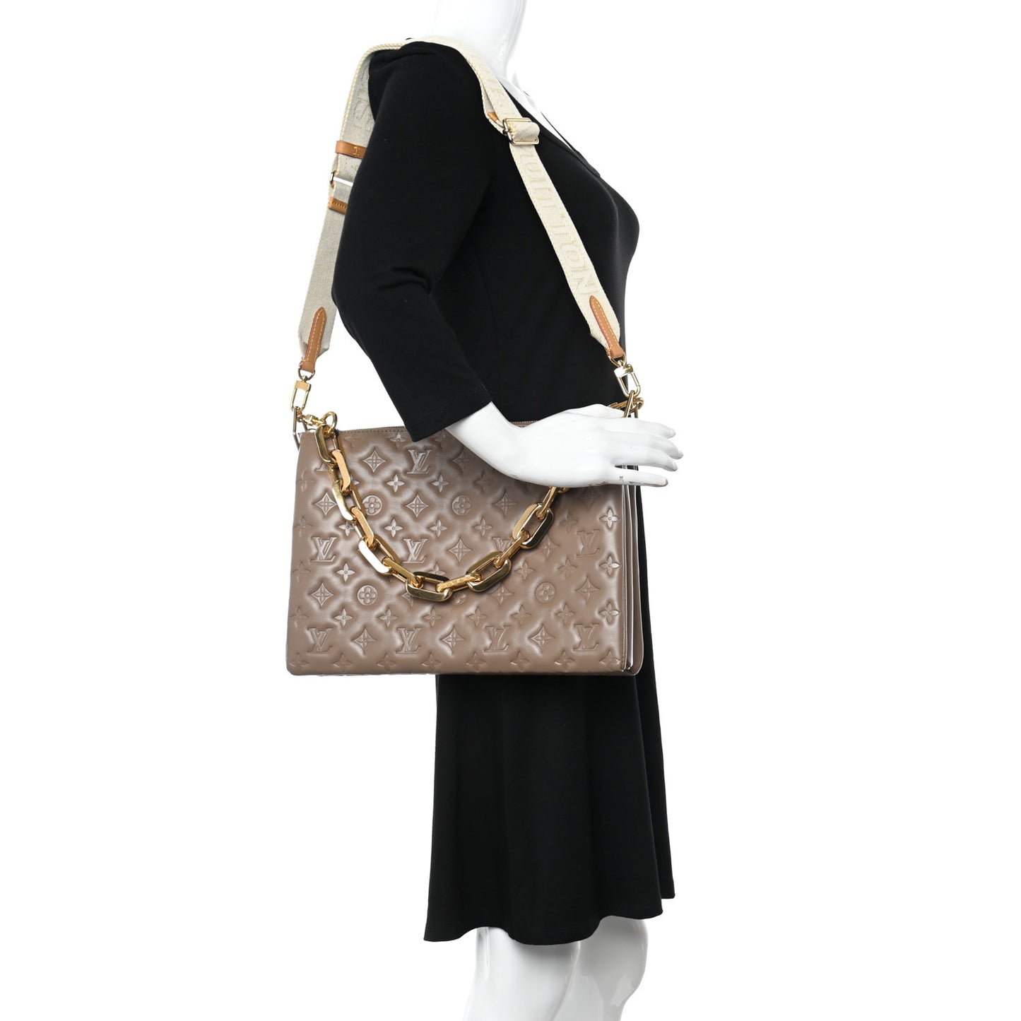 Lambskin Embossed Monogram Coussin MM Taupe
