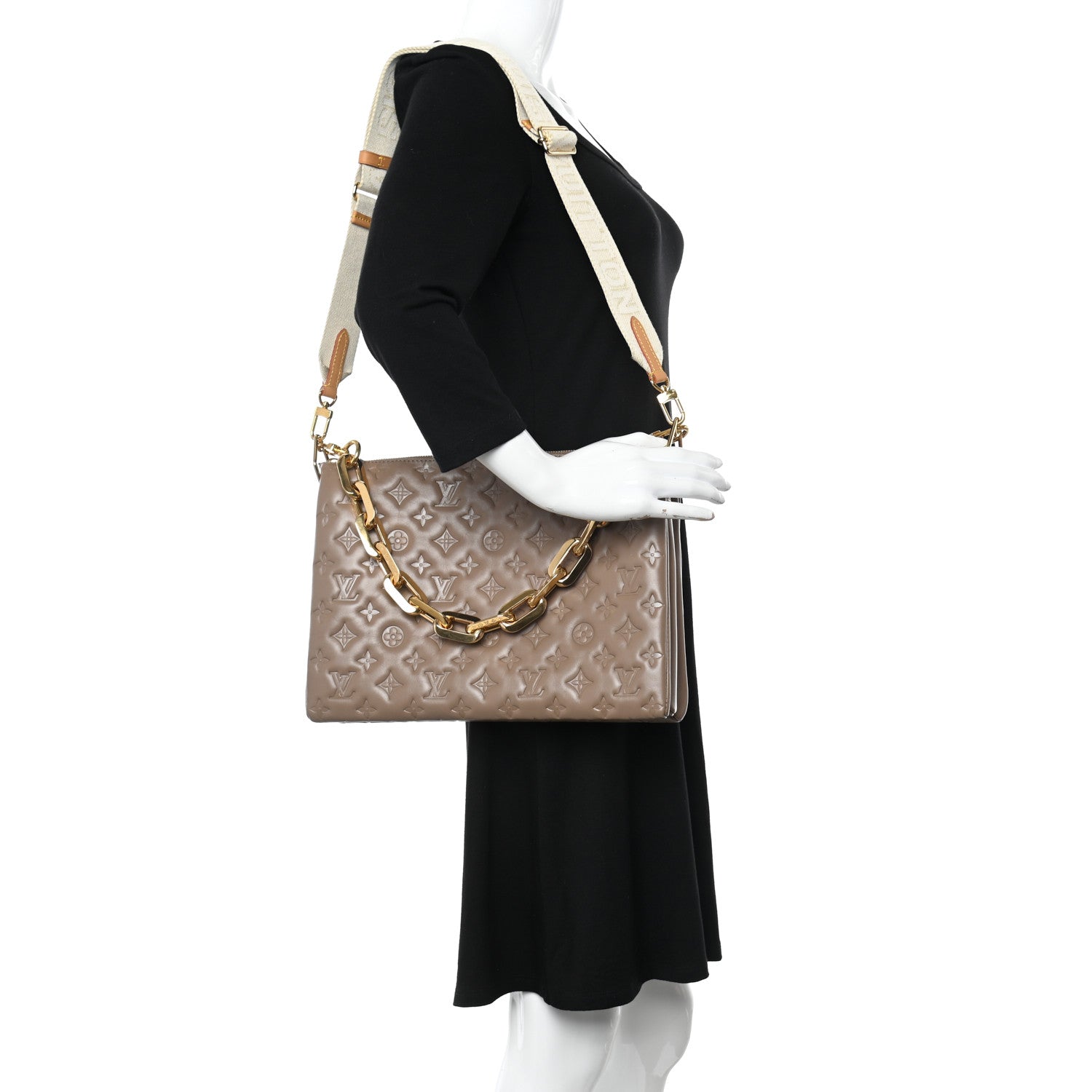 Louis Vuitton Lambskin Embossed Monogram Coussin MM Taupe 2 of 12