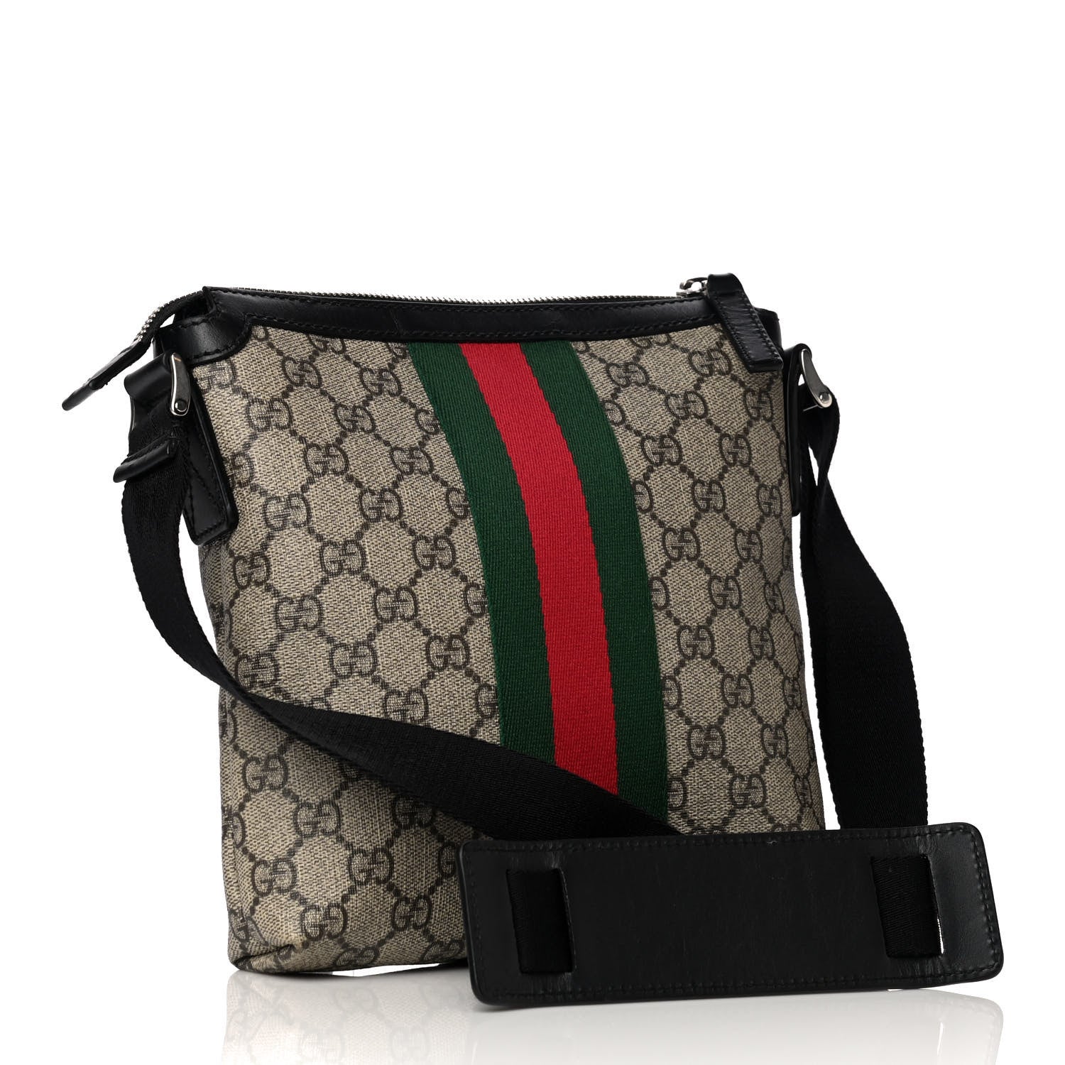Gucci GG Supreme Monogram Web Messenger Bag Black 3 of 12