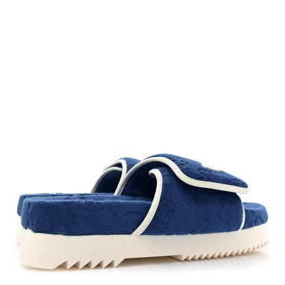 Gucci X ADIDAS Terry Cloth Trefoil GG Monogram Mens Platform Sandals 10 Oriental Blue Mystic White 4 of 7