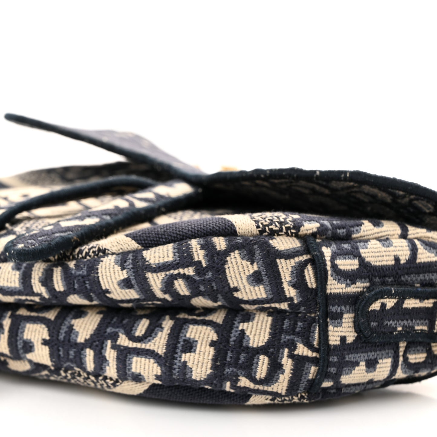 Oblique Embroidered Saddle Bag Blue