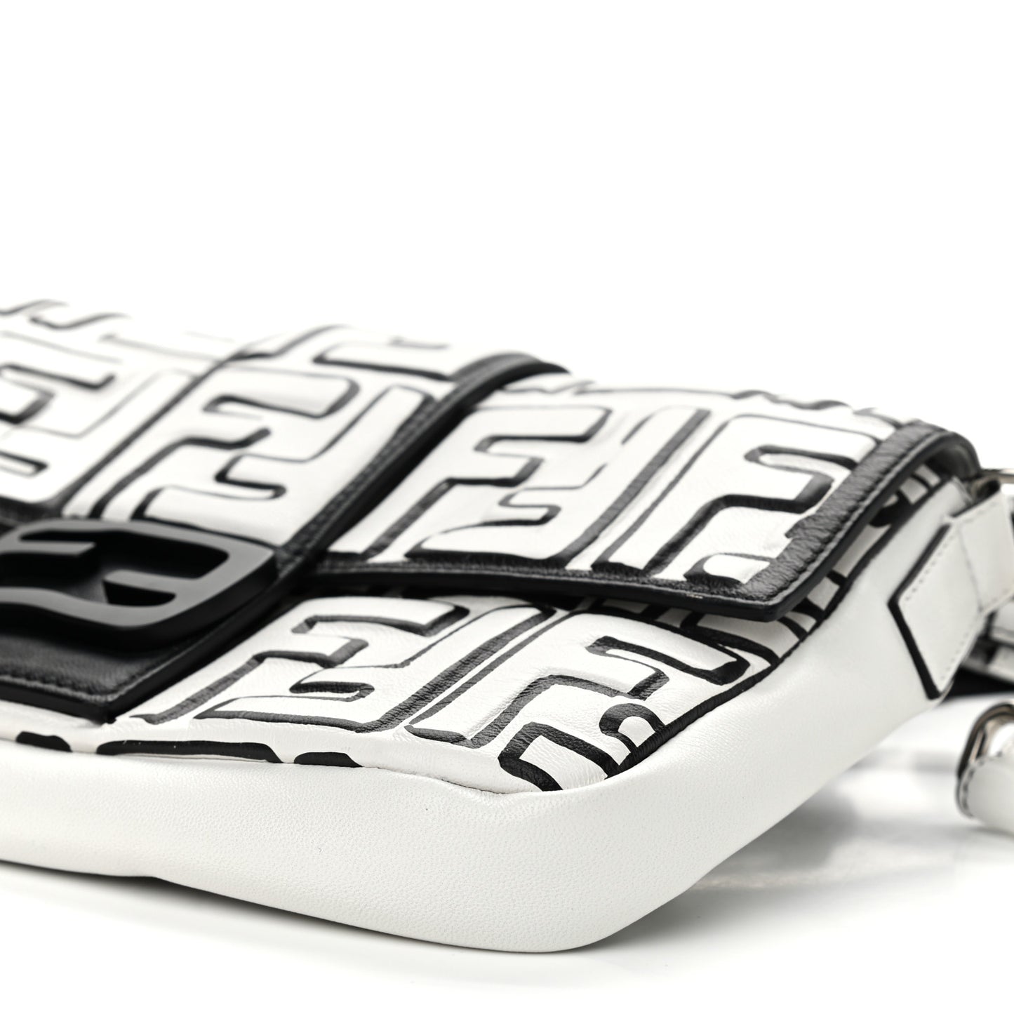 X JOSHUA VIDES Nappa FF Embossed Mini Belt Baguette Bag White Black