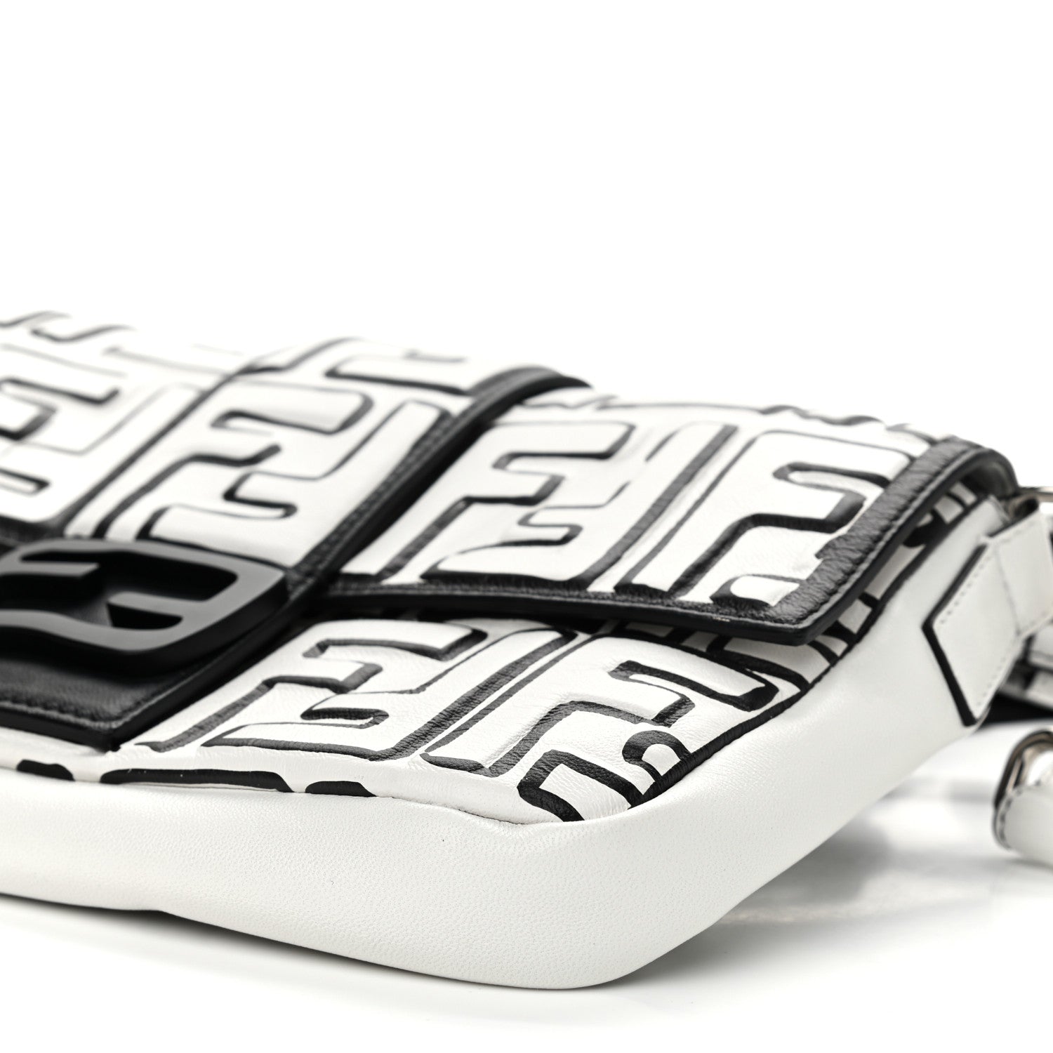 Fendi X JOSHUA VIDES Nappa FF Embossed Mini Belt Baguette Bag White Black 10 of 12