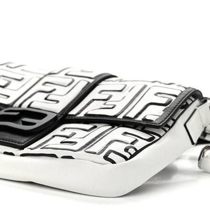 Fendi X JOSHUA VIDES Nappa FF Embossed Mini Belt Baguette Bag White Black 10 of 12