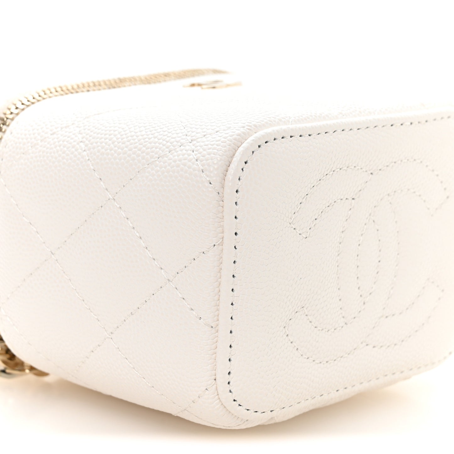 Caviar Quilted Mini Vanity Case With Chain White