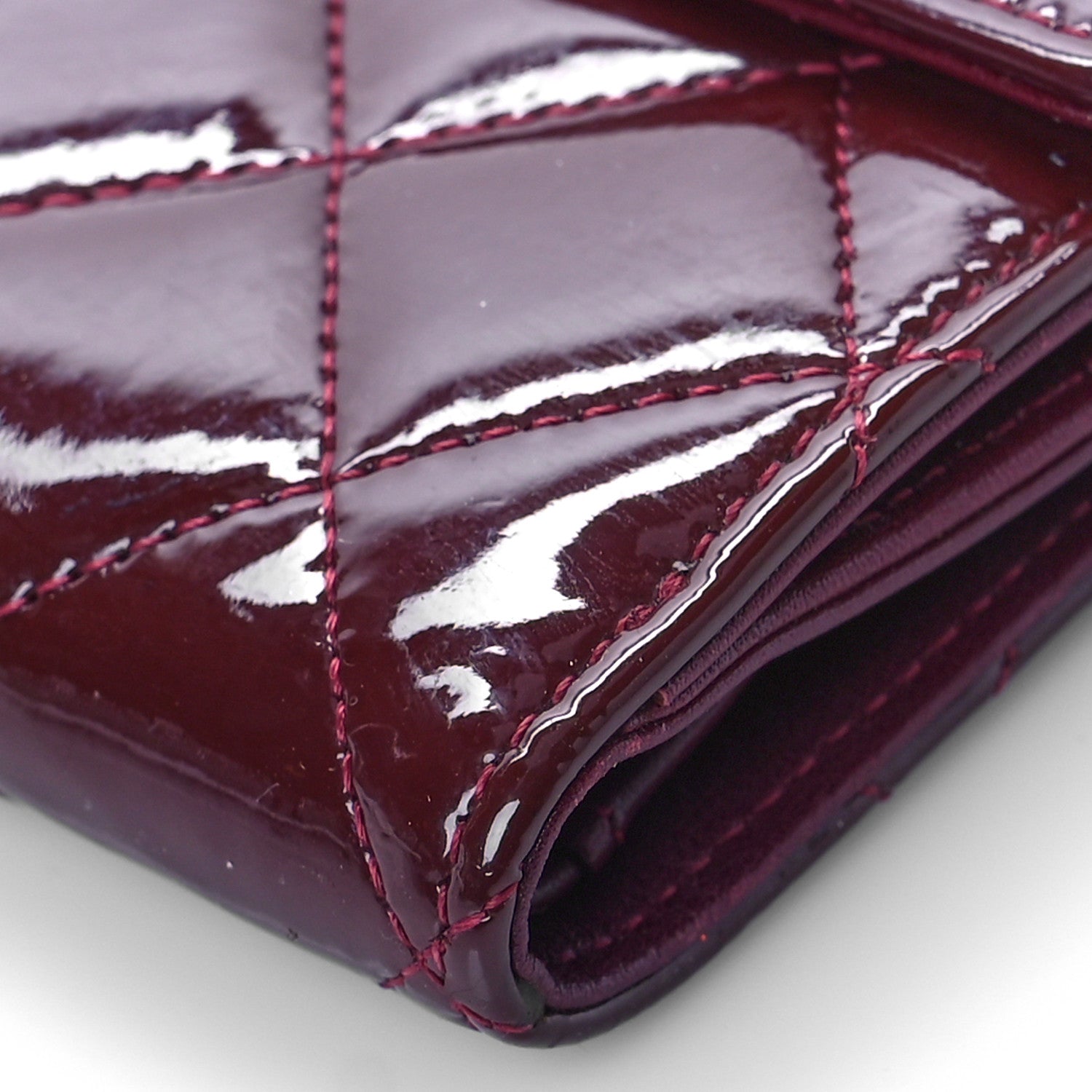 Chanel Patent Quilted Compact French Flap Wallet Dark Red 10 of 12