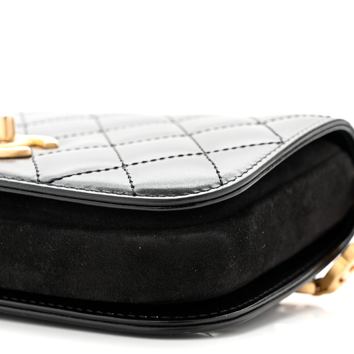 Shiny Calfskin Quilted Suede Goatskin Belt Bag Black