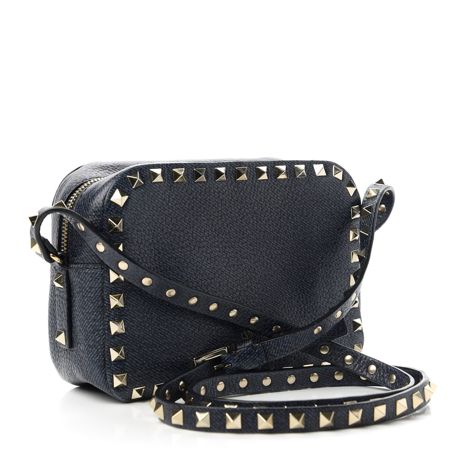 Valentino Garavani Pebbled Calfskin Rockstud Camera Crossbody Bag Deep Denim 3 of 7