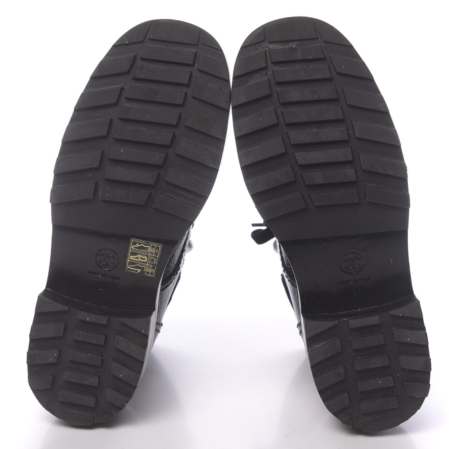 Chanel Calfskin Velvet Pearl Combat Short Boots 37 Black 5 of 8