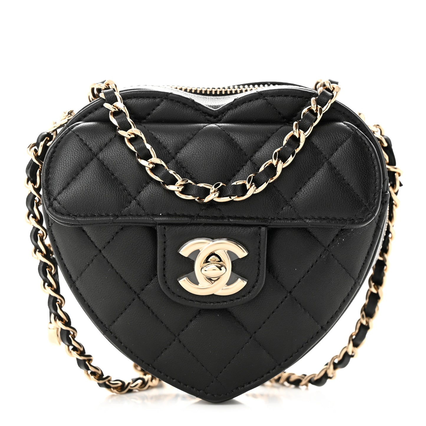 Lambskin Quilted CC In Love Heart Clutch With Chain Black