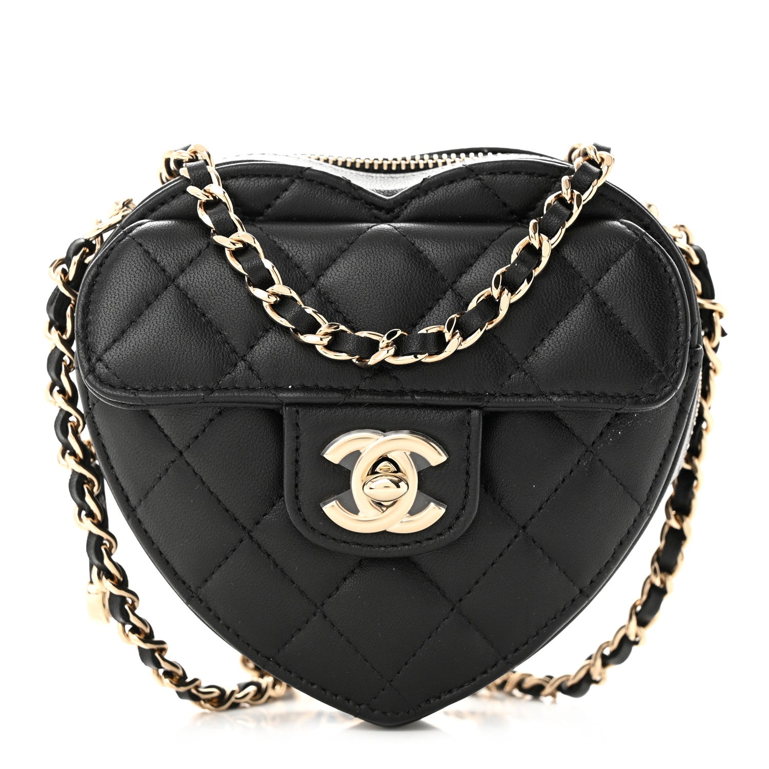Chanel Lambskin Quilted CC In Love Heart Clutch With Chain Black 1 of 12