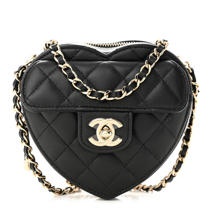 Chanel Lambskin Quilted CC In Love Heart Clutch With Chain Black 1 of 12
