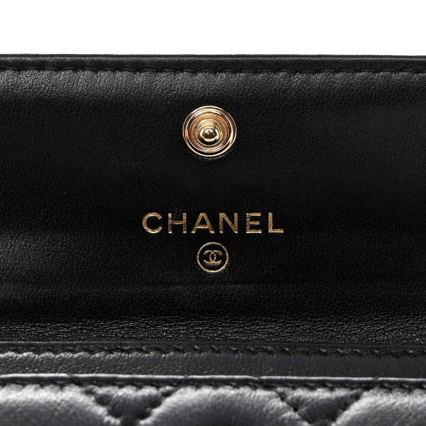 Lambskin Quilted Flap Card Holder Black