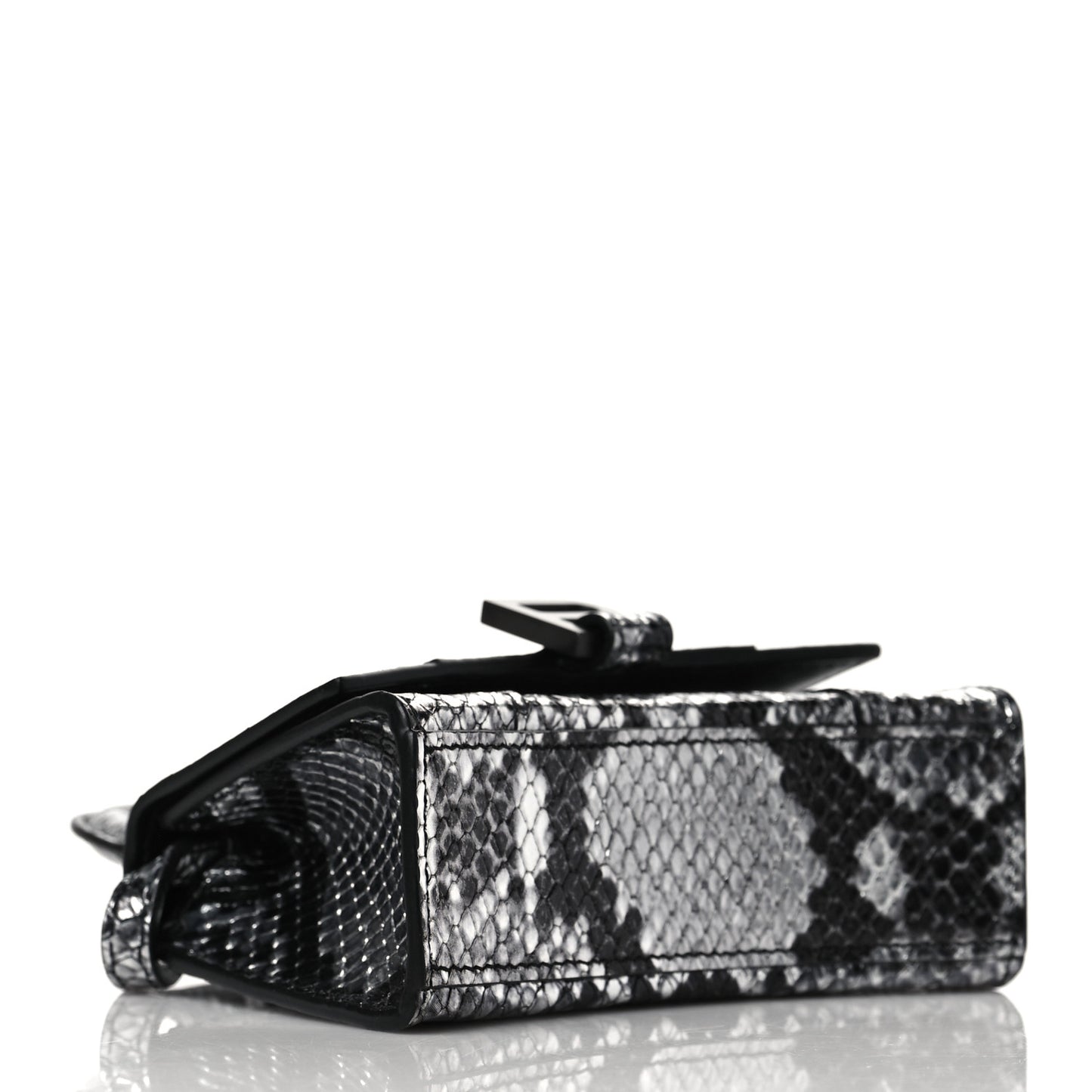 Shiny Calfskin Python Effect Hourglass Top Handle Bag Mini Silver Black