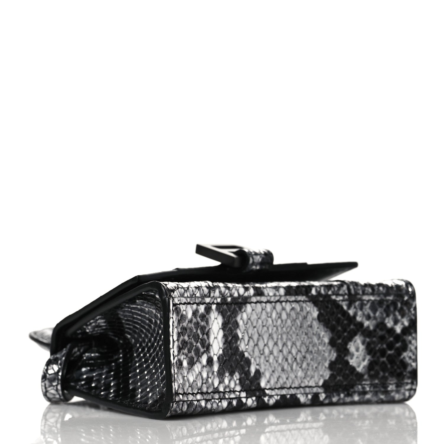 Balenciaga Shiny Calfskin Python Effect Hourglass Top Handle Bag Mini Silver Black 3 of 9