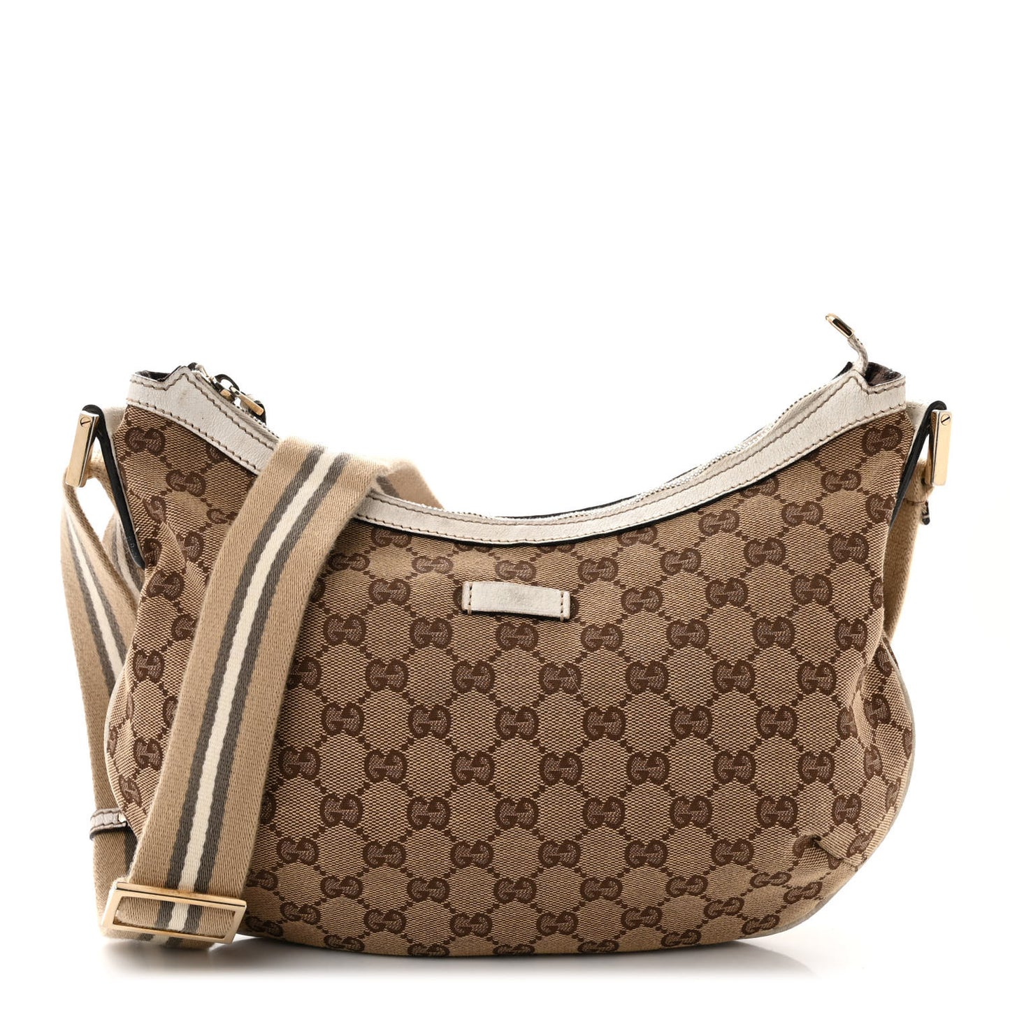 Monogram Web Medium Half Moon Hobo White