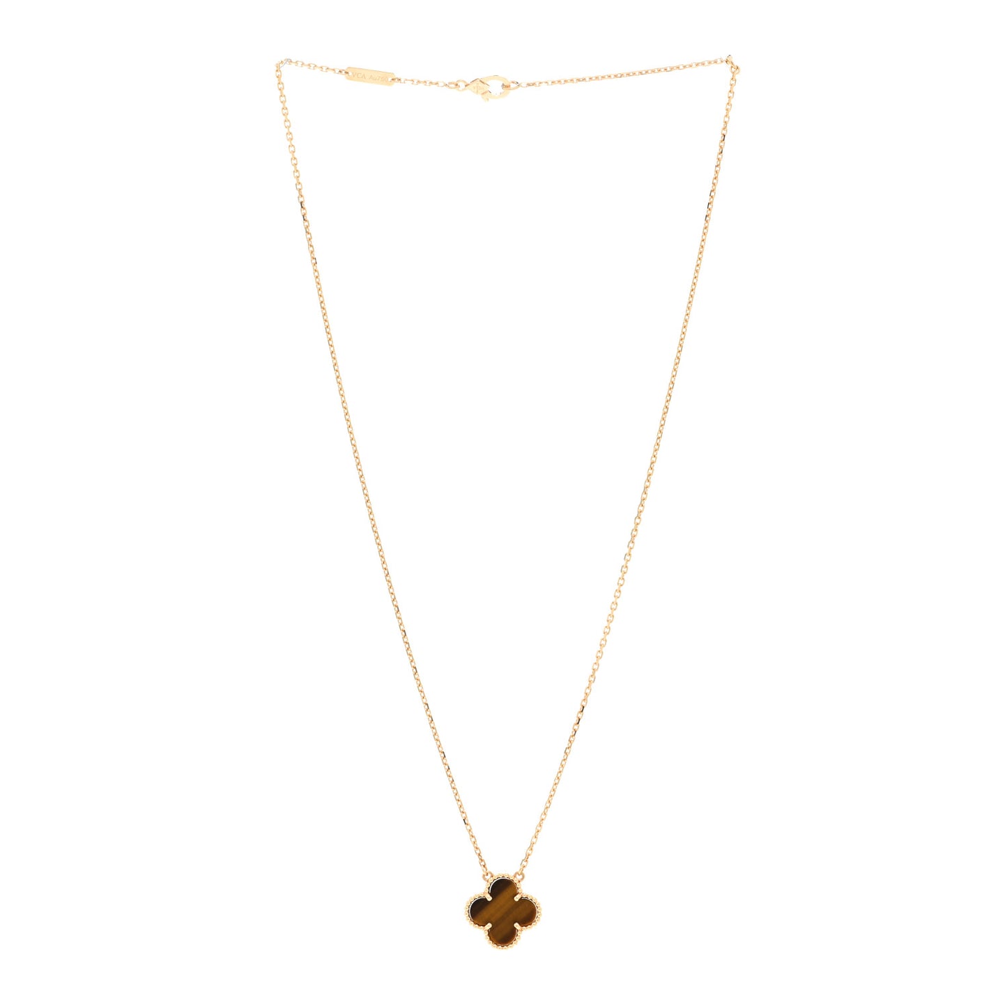 18K Yellow Gold Tiger Eye Vintage Alhambra Pendant Necklace