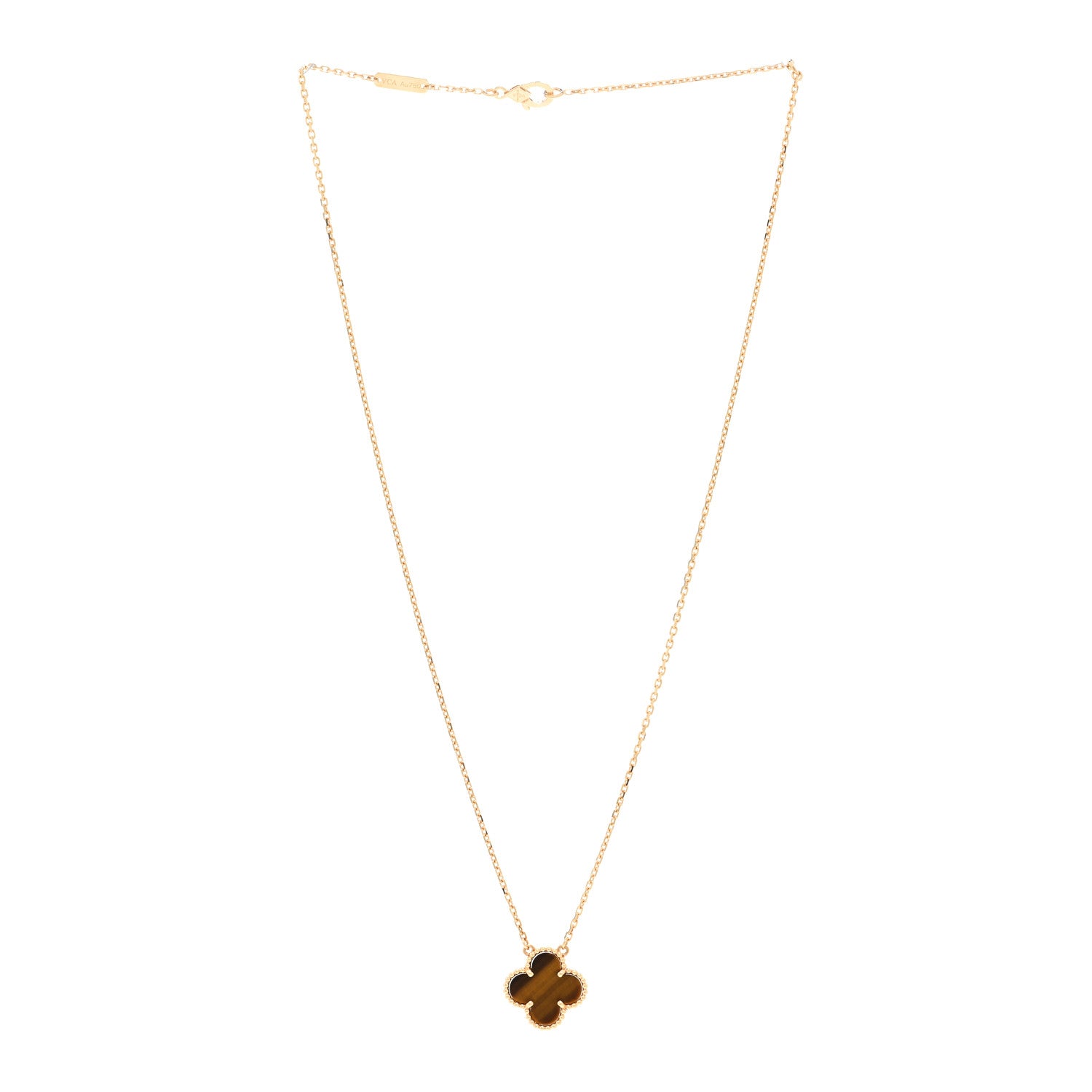 Van Cleef & Arpels 18K Yellow Gold Tiger Eye Vintage Alhambra Pendant Necklace 3 of 5