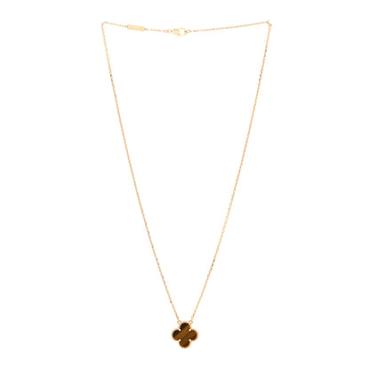 Van Cleef & Arpels 18K Yellow Gold Tiger Eye Vintage Alhambra Pendant Necklace 3 of 5