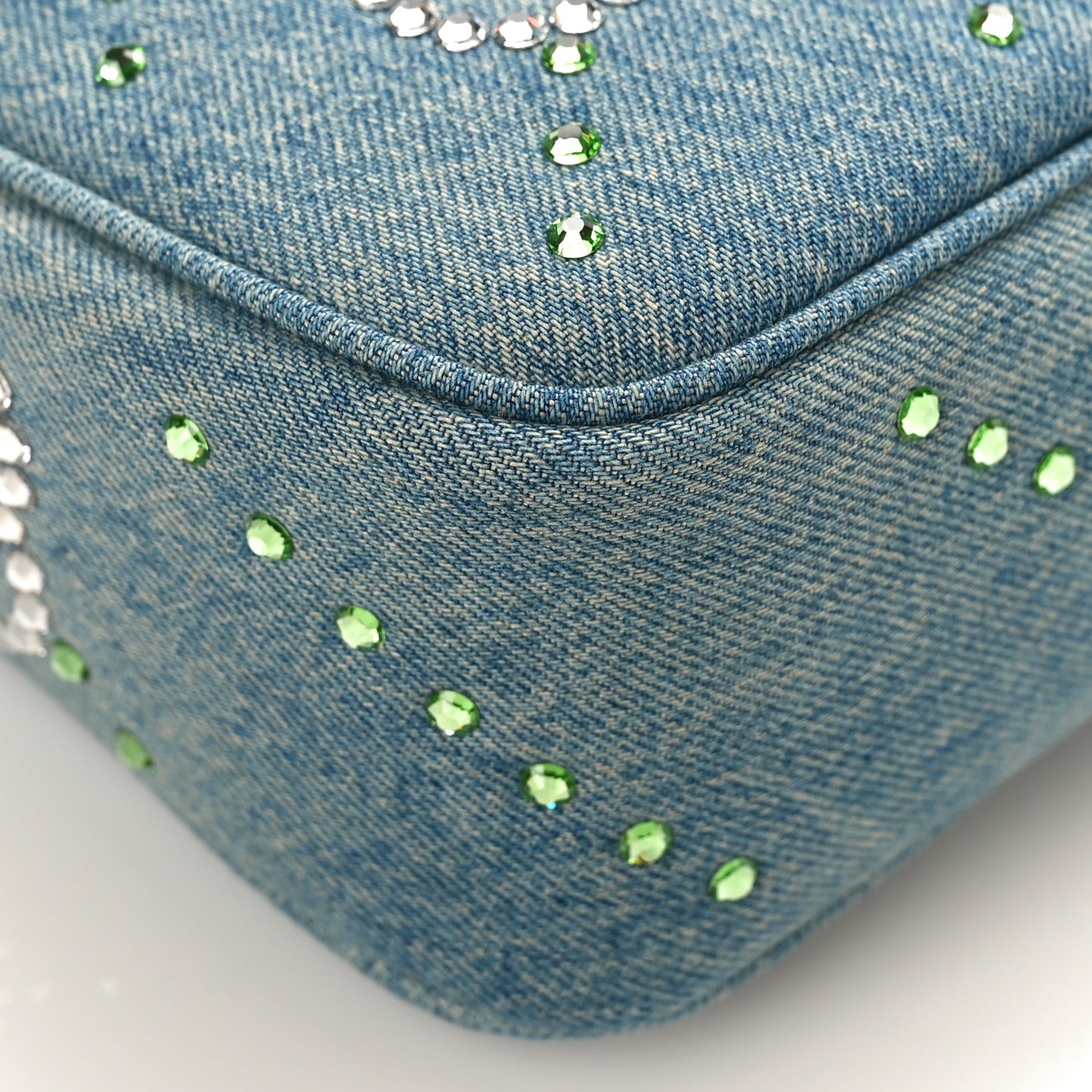 Denim Crystal Applique Small GG Marmont Shoulder Bag Blue