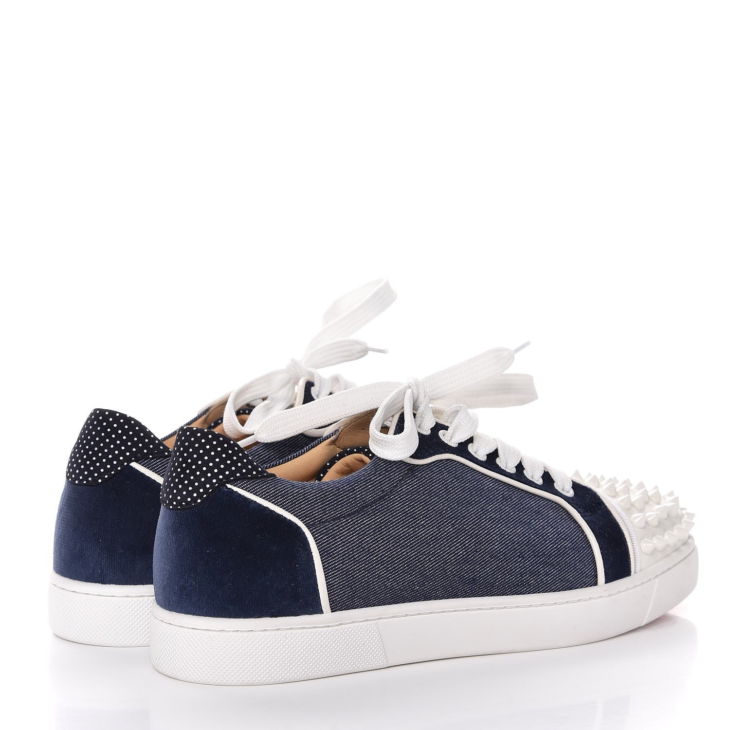 Christian Louboutin Denim Velours Spikes Vieira Flat Sneakers 38 Navy Latte 4 of 9