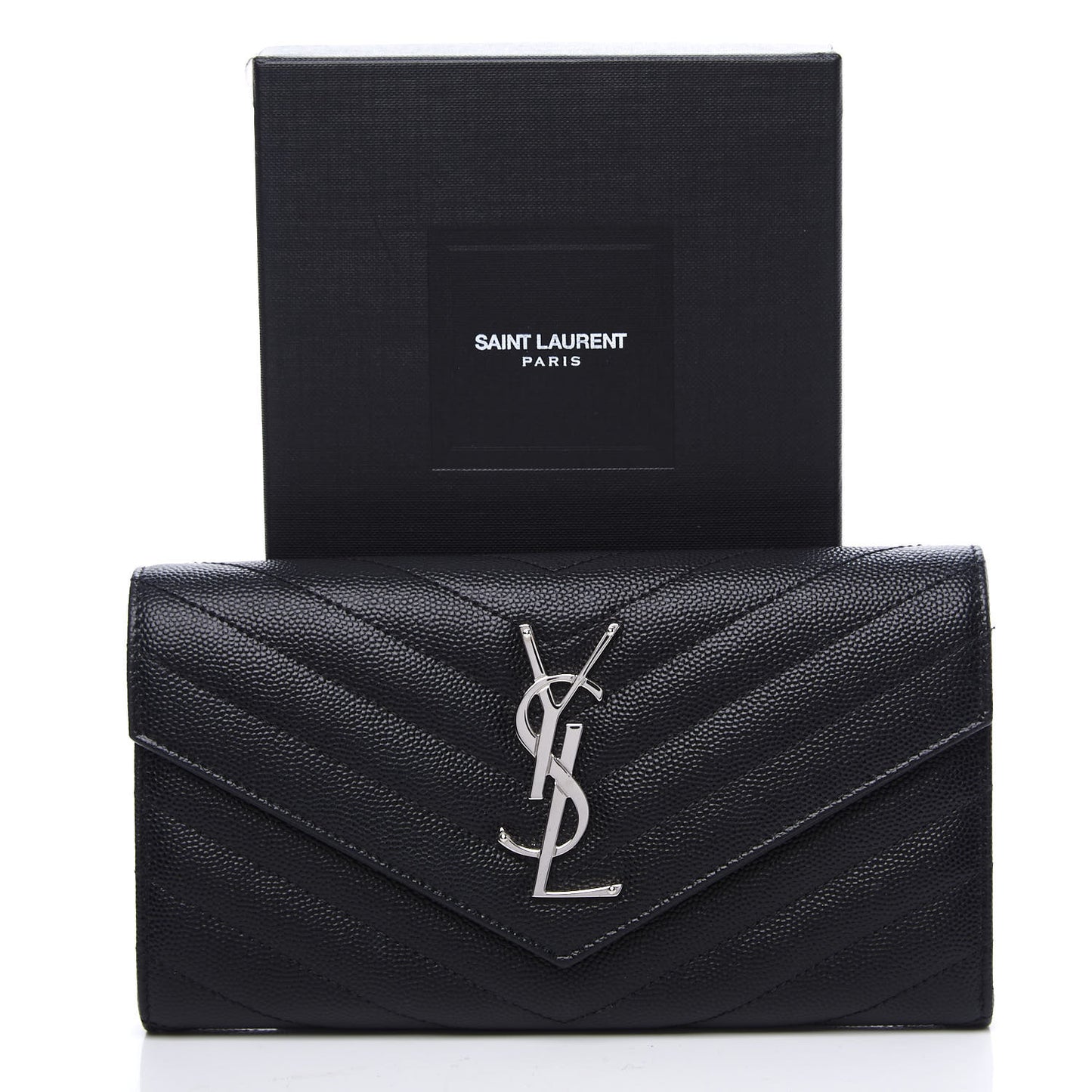 Grain De Poudre Matelasse Chevron Monogram Flap Wallet Black