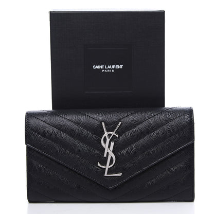 Saint Laurent Grain De Poudre Matelasse Chevron Monogram Flap Wallet Black 11 of 11