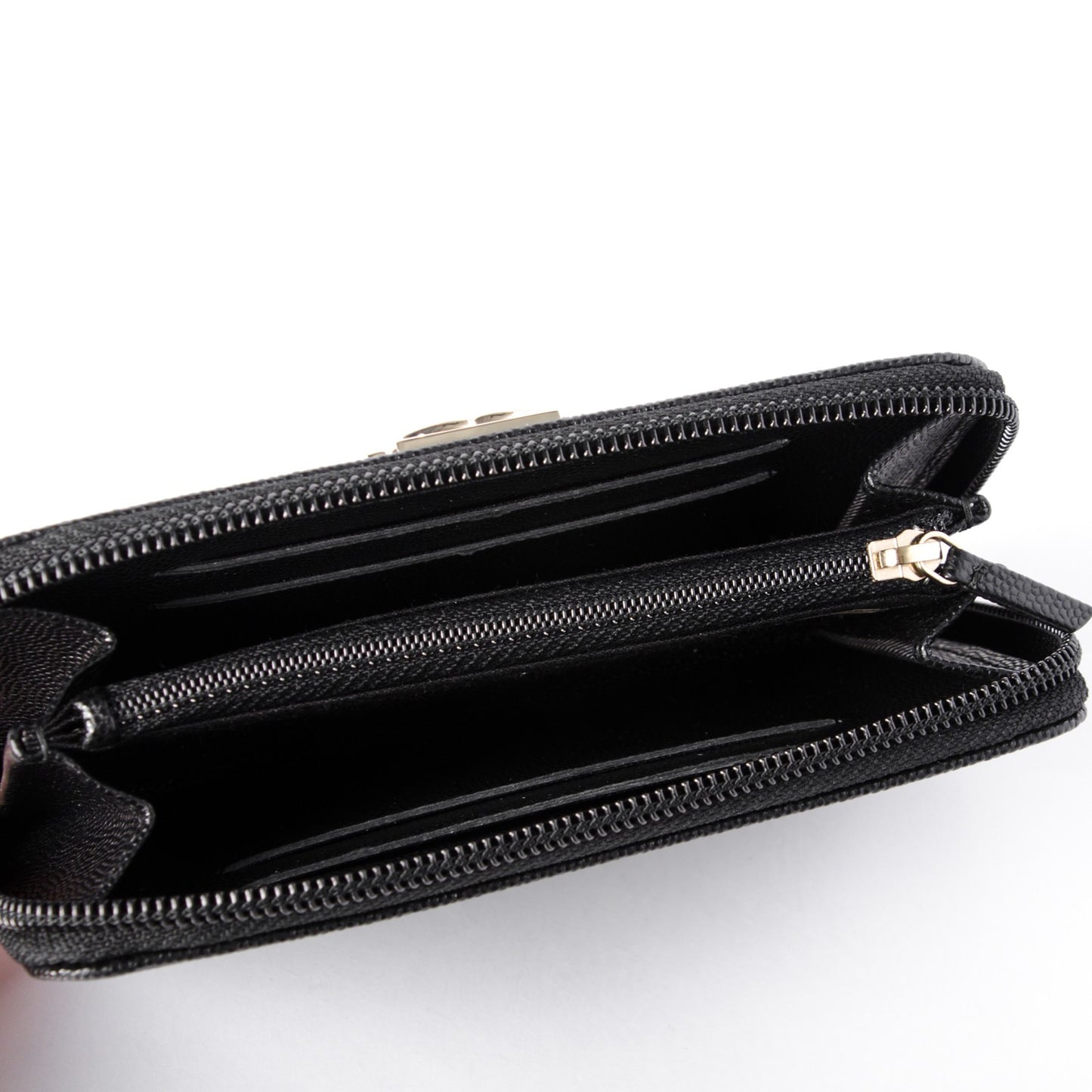 Caviar Quilted Boy Small Zip Around Wallet Black