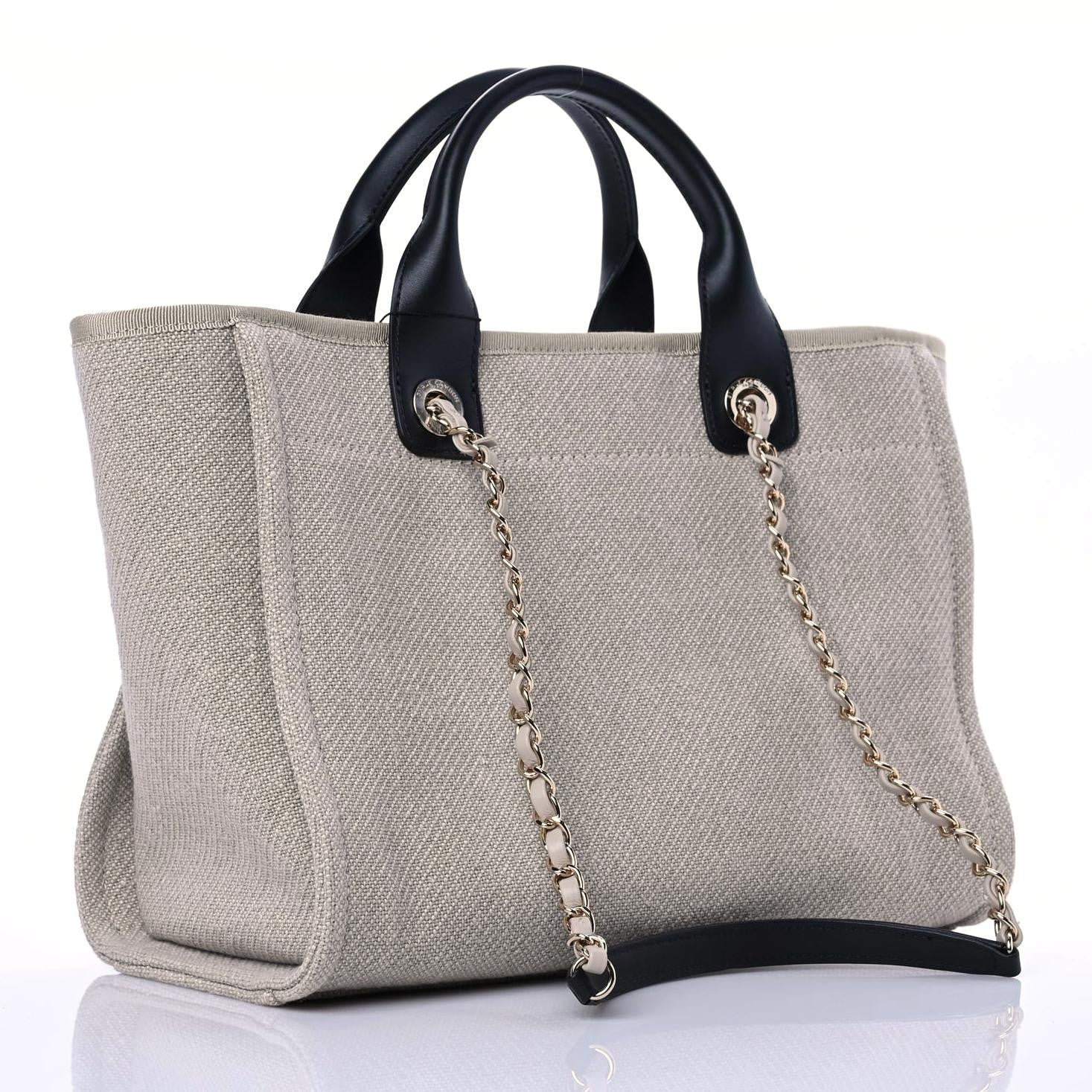 Chanel Mixed Fibers Small Deauville Tote Beige Black 4 of 13