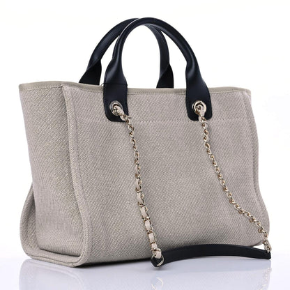 Chanel Mixed Fibers Small Deauville Tote Beige Black 4 of 13