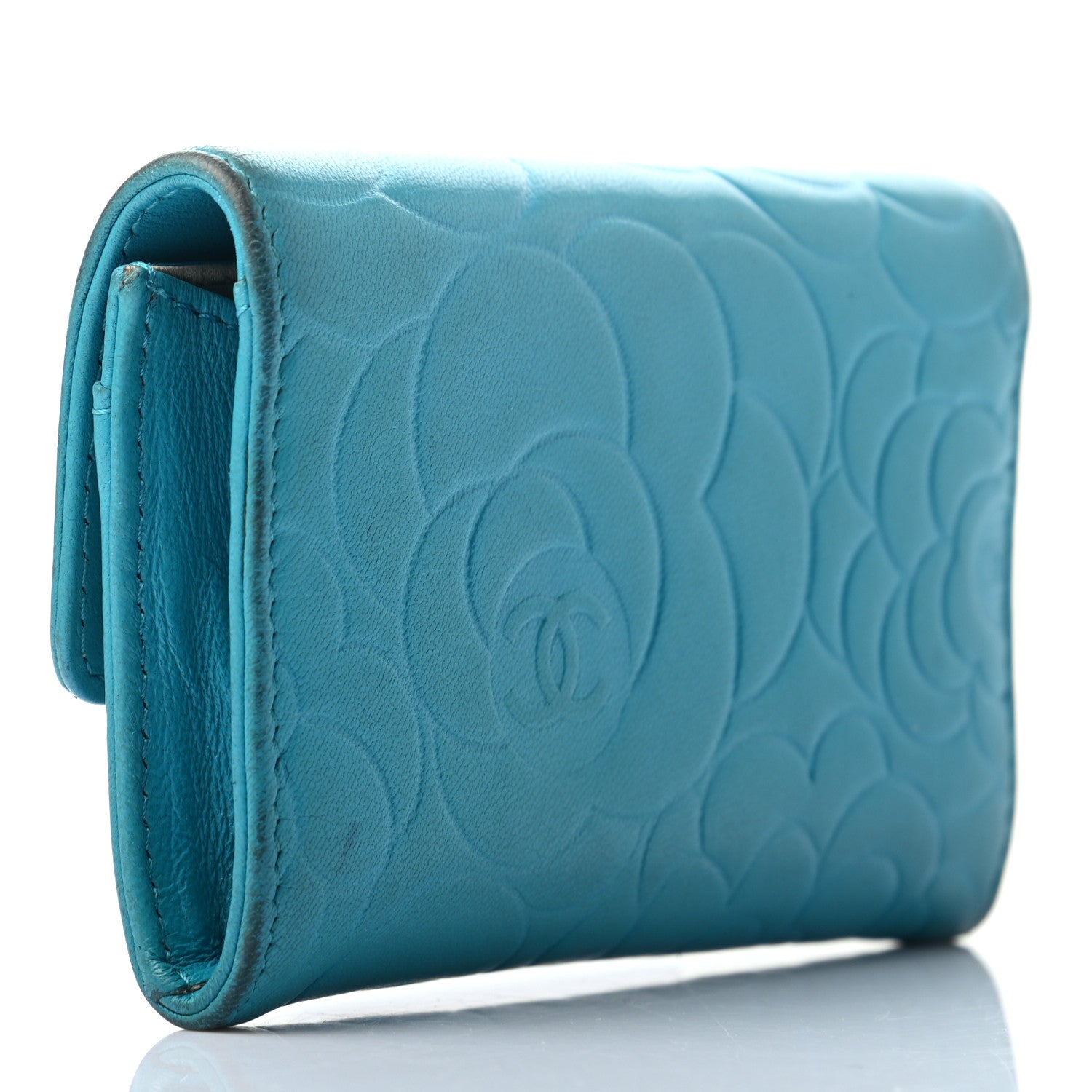 Chanel Lambskin Camellia Embossed Flap Card Holder Blue 3 of 10