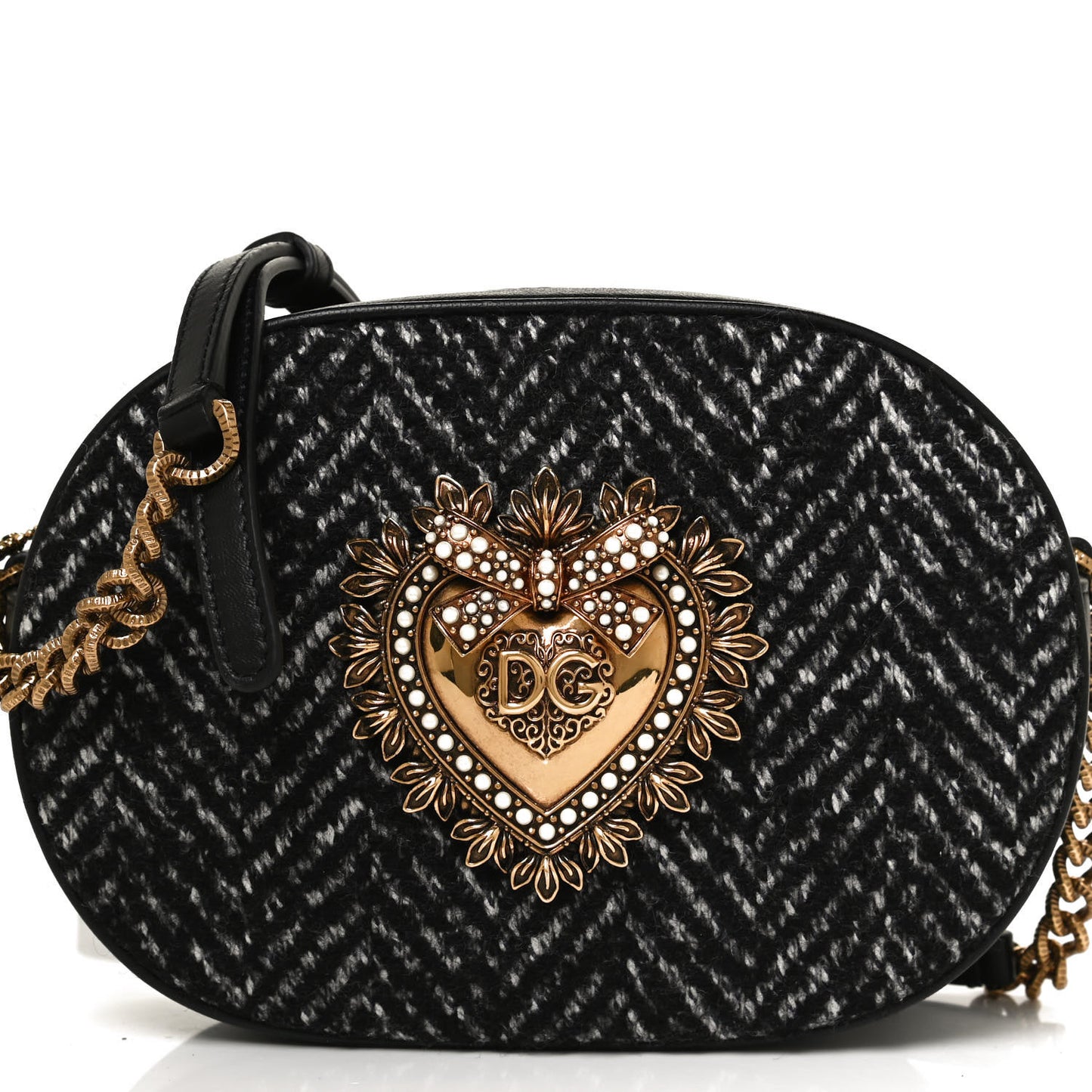 Calfskin Tweed Chevron Devotion Crossbody Bag Bag Black
