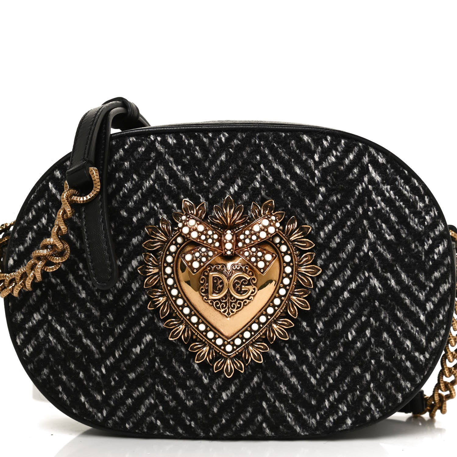 Dolce & Gabbana Calfskin Tweed Chevron Devotion Crossbody Bag Bag Black 8 of 13