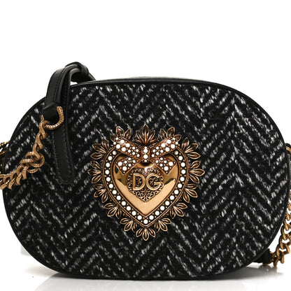 Dolce & Gabbana Calfskin Tweed Chevron Devotion Crossbody Bag Bag Black 8 of 13