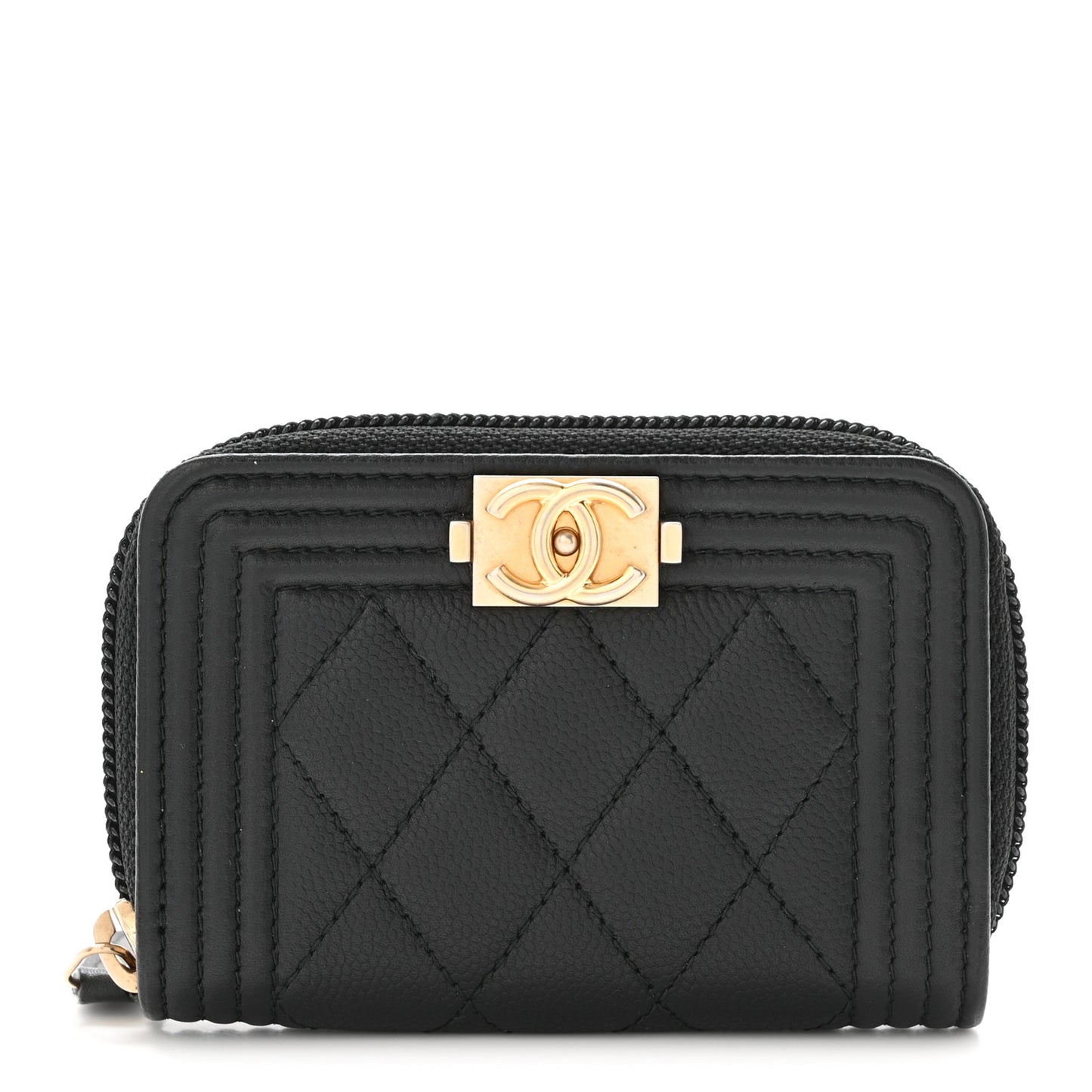 Caviar Quilted Boy Zip Around Coin Purse Wallet Black