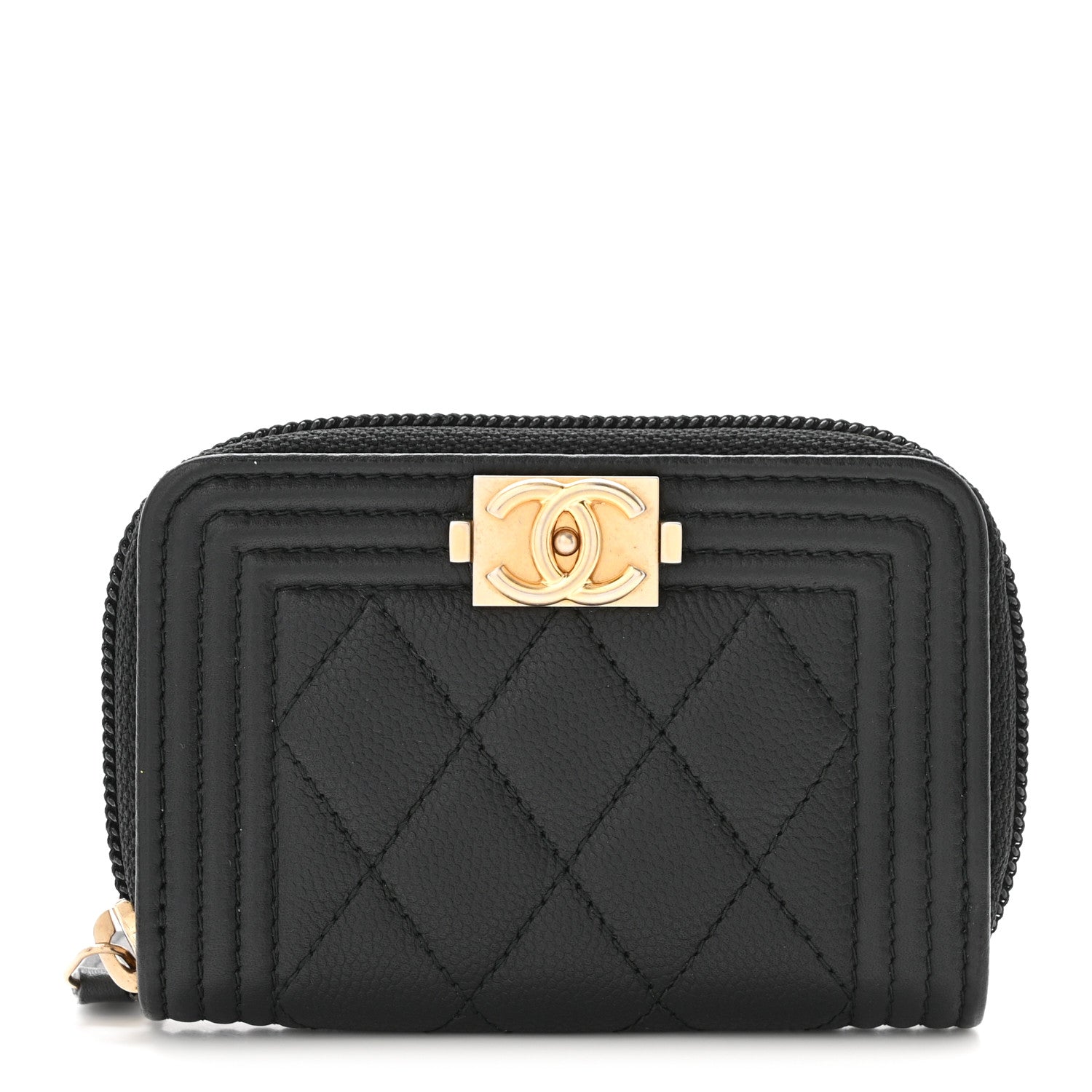 Chanel Caviar Quilted Boy Zip Around Coin Purse Wallet Black 1 of 8