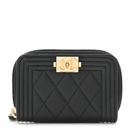 Chanel Caviar Quilted Boy Zip Around Coin Purse Wallet Black 1 of 8