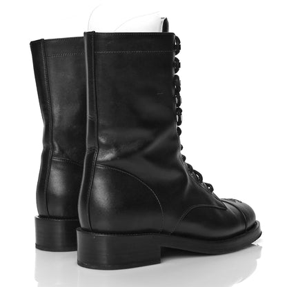 Chanel Calfskin Lace Up Combat Boots 40 Black 4 of 14