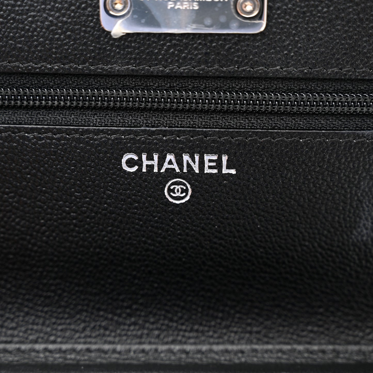 Grained Calfskin Quilted CC Box Wallet On Chain WOC Black