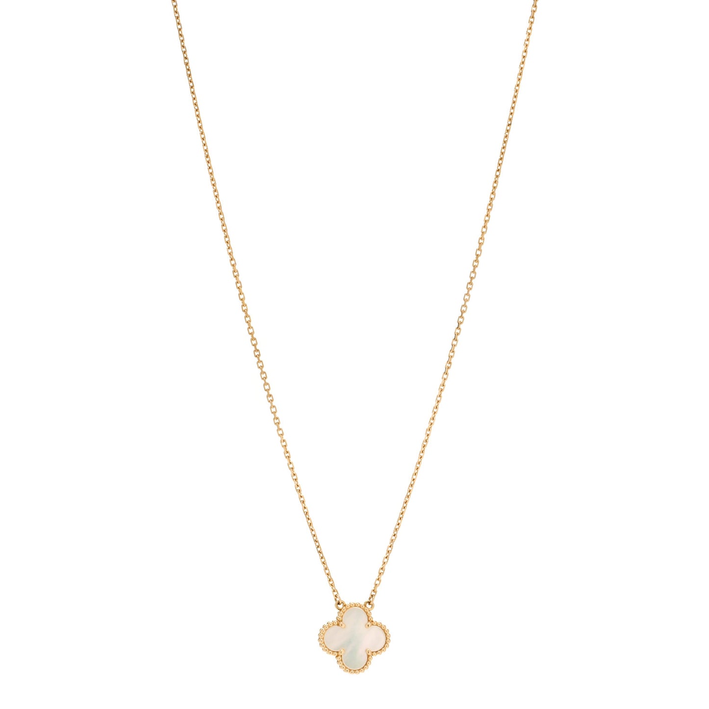 18K Yellow Gold Mother of Pearl Vintage Alhambra Pendant Necklace